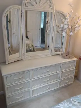 Solid wood / Rattan front triple dresser / headboard/ nightstand