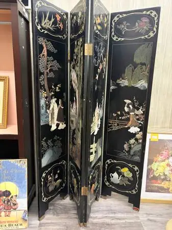 Vintage Asian 4 Panel Screen Room Divider