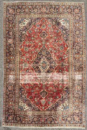 ANTIQUE CLASSIC PERSIAN KASHAN HAND KNOTTED RUG, 6.5 x 9.7