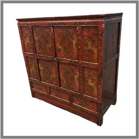 Chinoiserie Red Lacquer Storage Cabinet