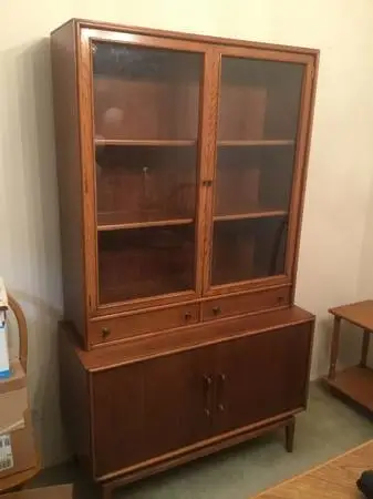 Midcentury wood antique china hutch