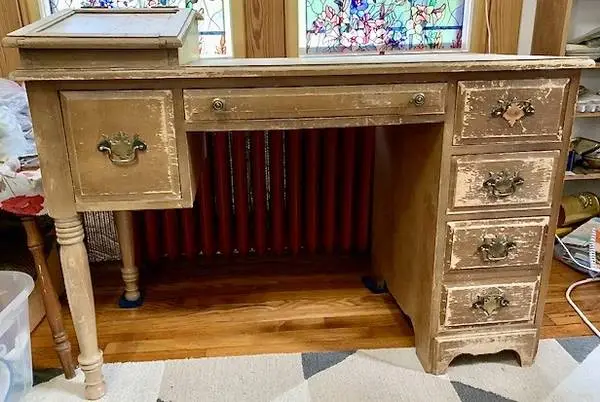 Large Unusual Curly Maple Wooden Desk Vintage or Antique