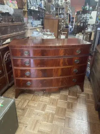Antique flame mahogany dresser chest of drawers