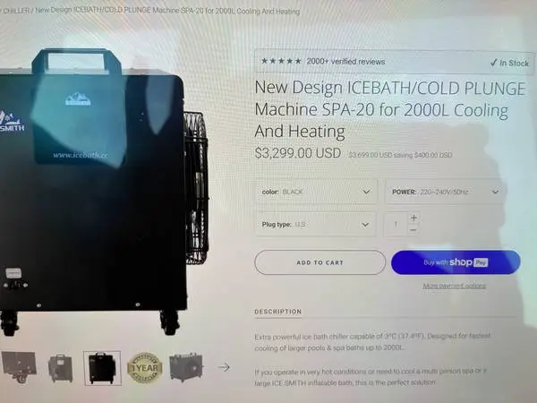 2HP 240v Cold Plunge (3 in 1: chiller, heater, filter)Ice Smith Spa-20