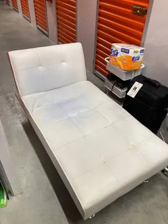 White Convertible Faux Leather Futon Chaise Lounge