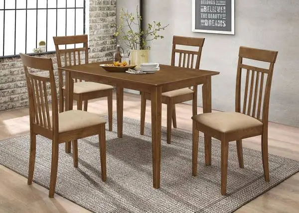 **Rectangular Dining Room Table with Matching Padded Chairs**