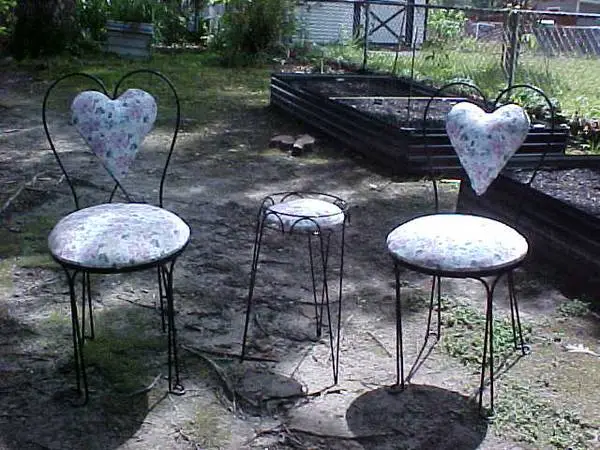 *PAIR OF ICE CRERAM CHAIRS AND SMALL TABLE *