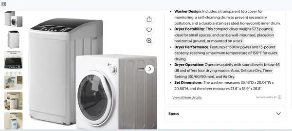 TABU Washer and Dryer Set, 19LBS Full Automatic Washing Machine & 13LB