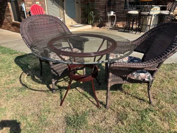 Very Nice Sturdy 42” Glass Top Table w/2 Matching Chairs