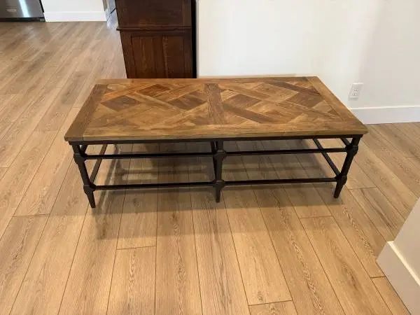Pottery Barn Parquet Top Iron Coffee & End Table Set