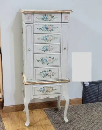 Vintage Large White Painted Standing Jewelry Box