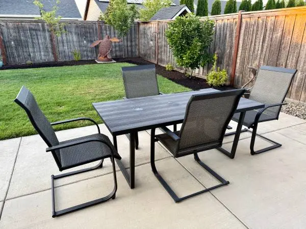 Farmhouse-Style Patio Dining Set — Table + 6 Chairs