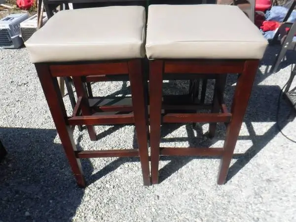 Two 30 High Stools with Tan Vinyl Seats