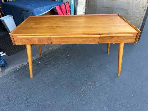 Midcentury Modern Hardwood Desk Tapered Legs with 3 Drawers 60x30