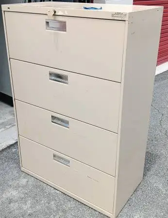 Office Image,4-Drawer,Lateral File Cabinet,Lt.Beige,Lock-Key,Rails