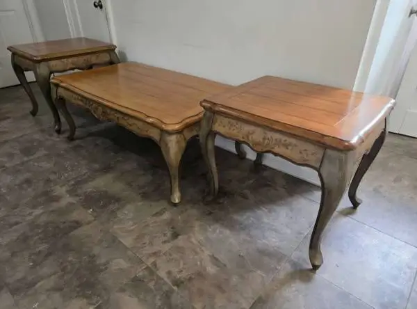 Elegant 3-Piece French Provincial Solid Wood Coffee and Side Tables Set