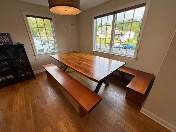 Custom 98” Solid Hardwood Live-Edge Dining Table + 4 Matching Benches