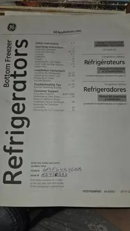 GE Bottom Freezer Refrigerator for Repair or Parts