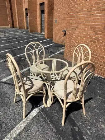5-Piece Rattan Dining Set, 44 Glass Table & 4 Chairs