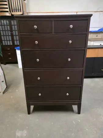 Modern Dark Brown 6 Drawer Tallboy Dresser
