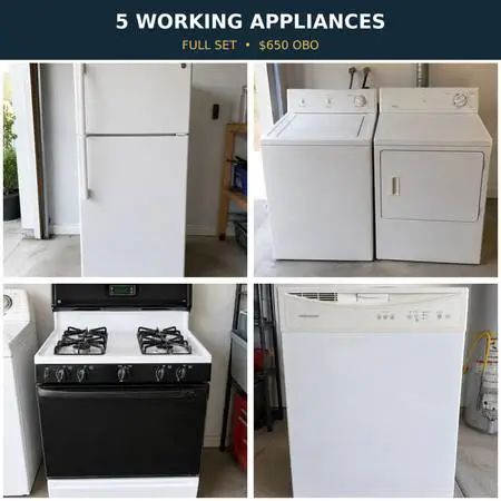 5 Working Appliances - Full Lot - Pickup by Tuesday