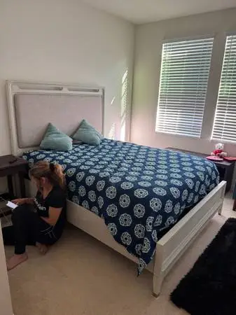 Brand new queen size bed! From Jerome’s. Very stylish!