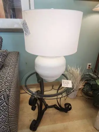 Set of 2 Currey & Co. White/Gray Contemporary Lamps-28H