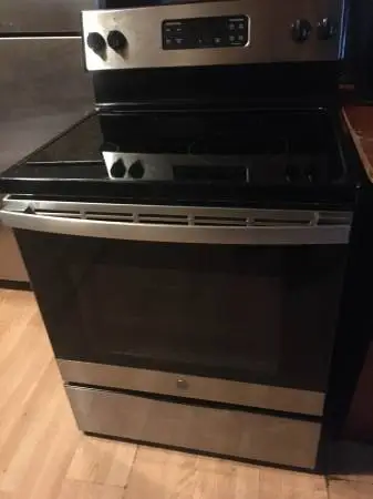 GE New Stainless Blk Stove Range Automatic Oven Finger Print Resistant