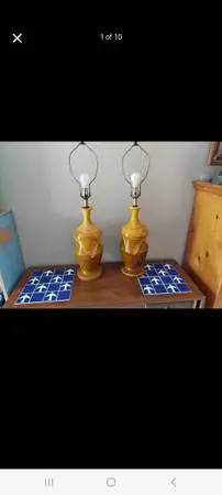 Pair of Mid Century Modern Drip Glaze Lamps.