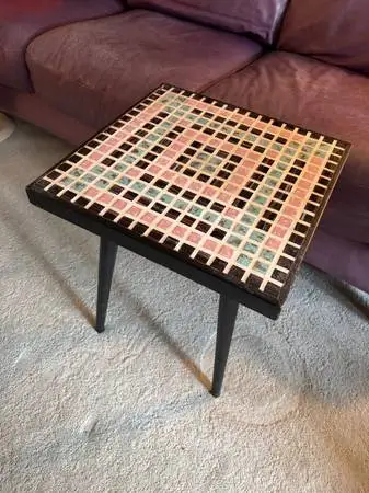 Vtg 50’s 60’s Tile Side Table Mid Century MCM Pink Black