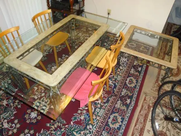 Glass Coffee Table and Dining Table set. Wrought iron base