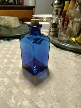 Vintage small cobalt blue square glass bottle