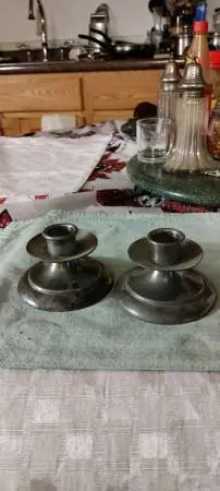 Set of two Mayflower pewter candlestick holders