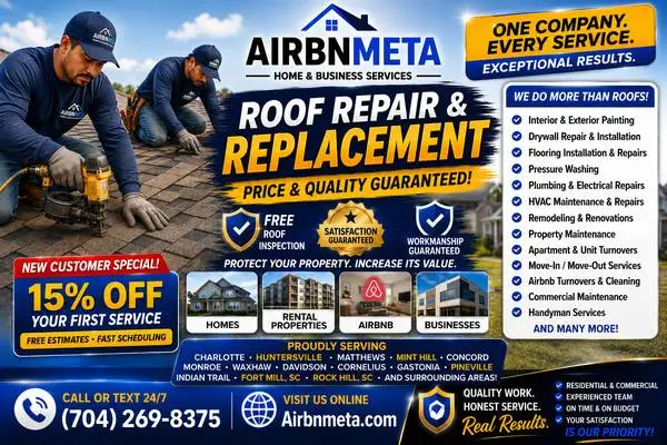 Charlotte FREE Roof Inspection | Renovation & Repairs | Airbnmeta