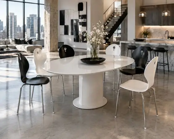 Set of 6 Caligaris and West Elm black and white side / dinning chairs
