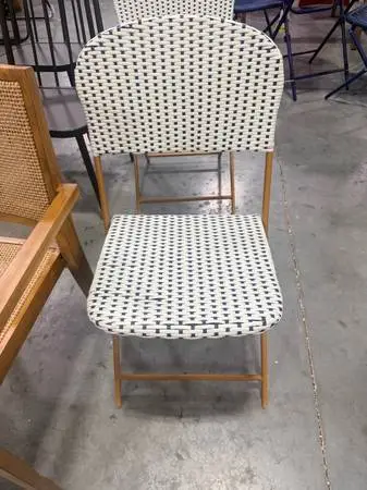 French Cafe Outdoor Folding Patio Accent Armless Chair White Navy