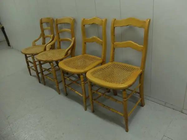 Victorian Cane Seat Ladder Back Dining Chairs - Maple - Four (Set #2)