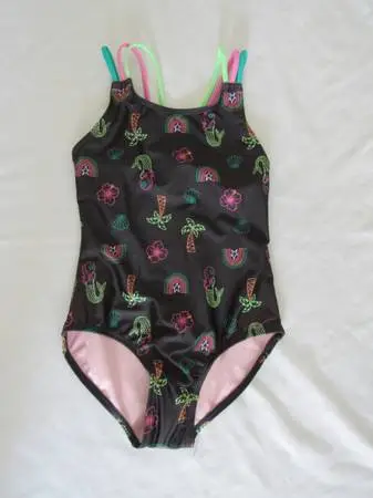 New Girls Youth 7/8 Black Print Swimsuit