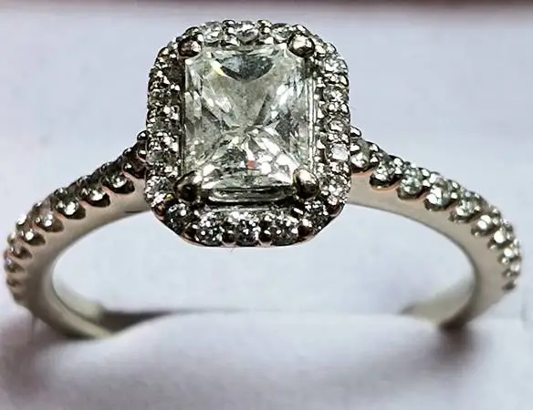 💎1.34 cttw EMERALD Cut Natural DIAMOND 14k White Gold ENGAGEMENT RING