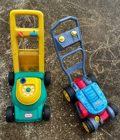 LITTLE TIKES VINTAGE POPPER LAWNMOWER plus FISHER PRICE MOWER