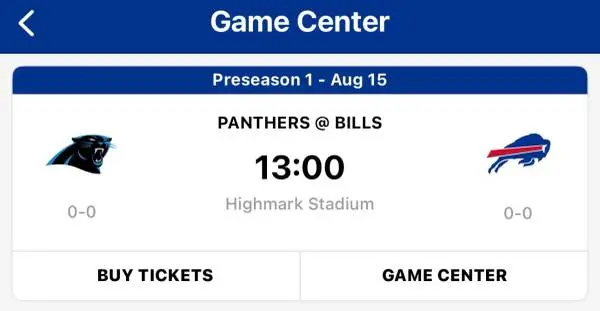 2 tickets for 8/15 preseason game Bills vs. Carolina