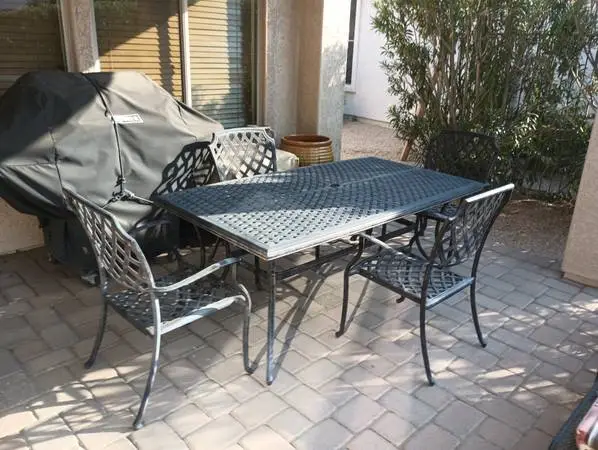 Outdoor 5 pc Cast Aluminum Dining Table Set + 4 Chairs lattice Design