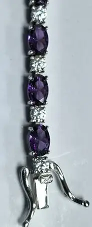AMETHYST & CRYSTAL STERLING SILVER 7-1/2 TENNIS BRACELET