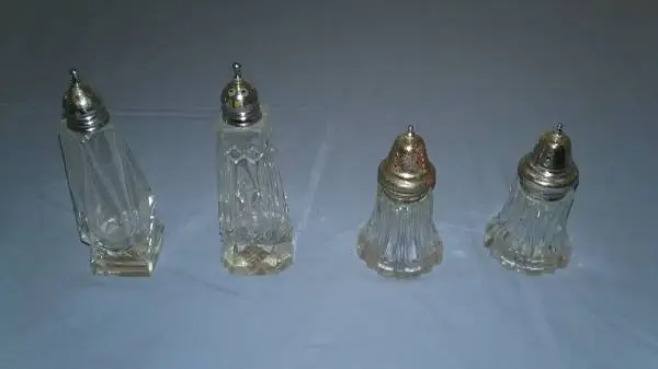 2 SETS OF SALT AND PEPPER SHAKERS, 1 SET IS CRYSTAL