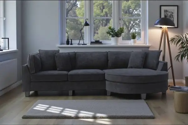 Reverse black sectional,pull out console storage and charger