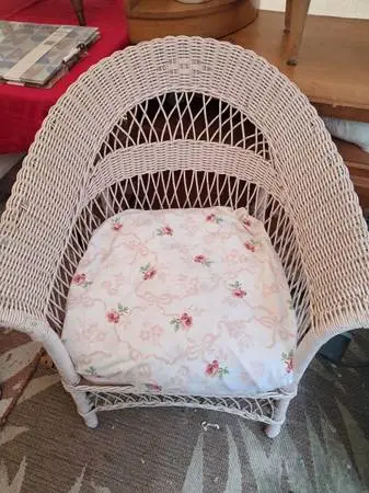 Vintage Pink Painted Wicker Chair