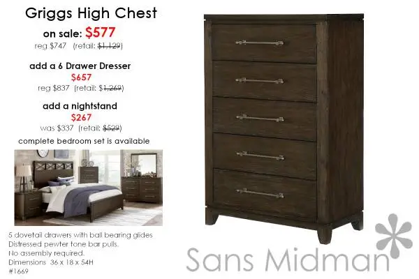NEW IN BOX! Griggs Deep Drawer Industrial Tall Dresser Chest