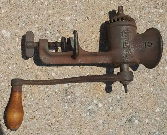Antique Cast Iron table top Universal NO. 2 meat grinder made in USA