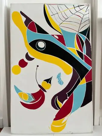 Framed Oil Painting Blue Yellow Black 30 by 48 Inches by Young Artist