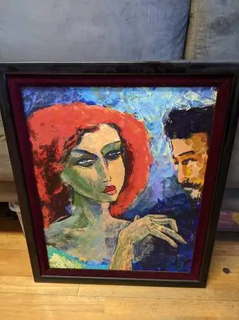 The Original Oil on Canvas Gotcha by the Red Hair Lady Painting